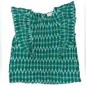 Universal Thread Green Embroidered Ruffle Blouse L NWOT